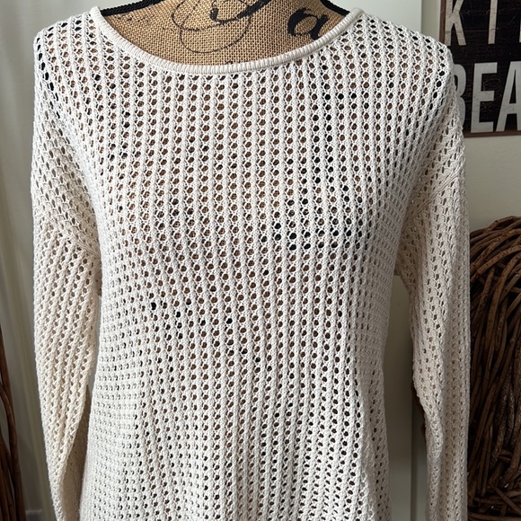 Jeanne Pierre Cream Loose Weave Zippered Back Hi Low Sweater - Picture 2 of 8